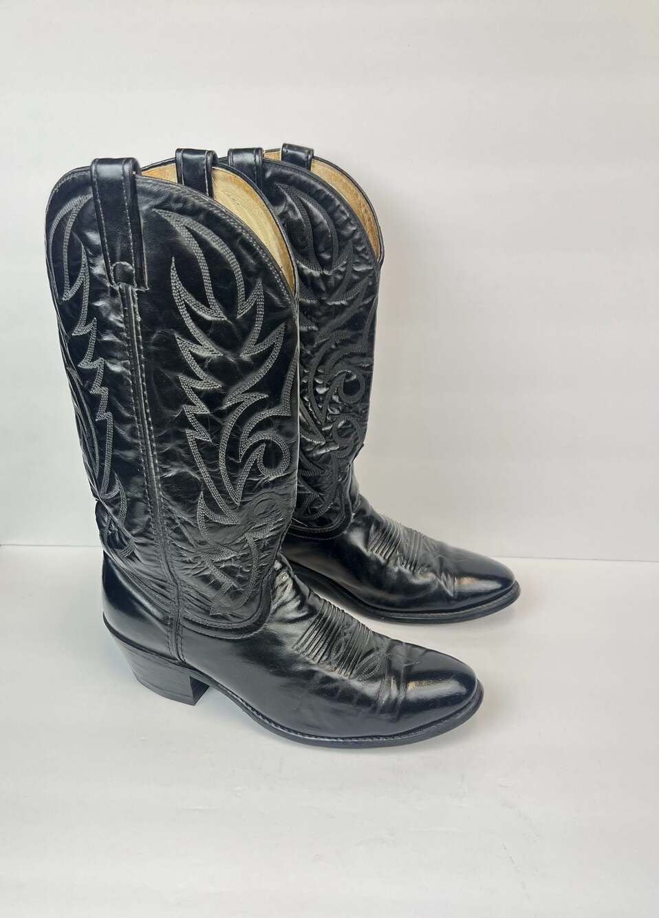 Vintage Men's Black Leather Western Cowboy Boots Men’s Size 9D